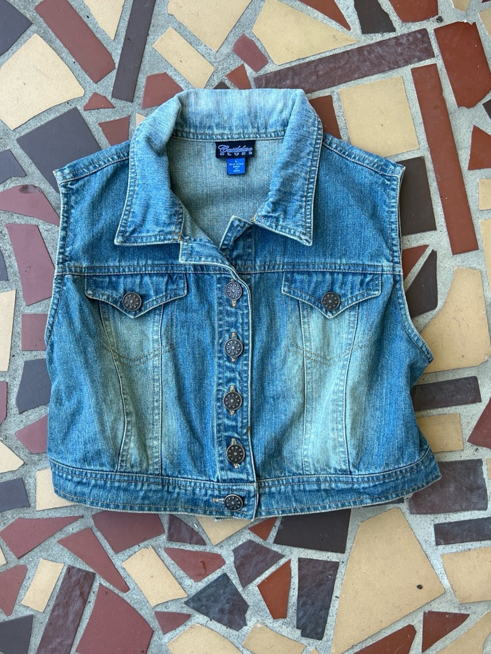 Vintage Style Blue Denim Cropped Vest